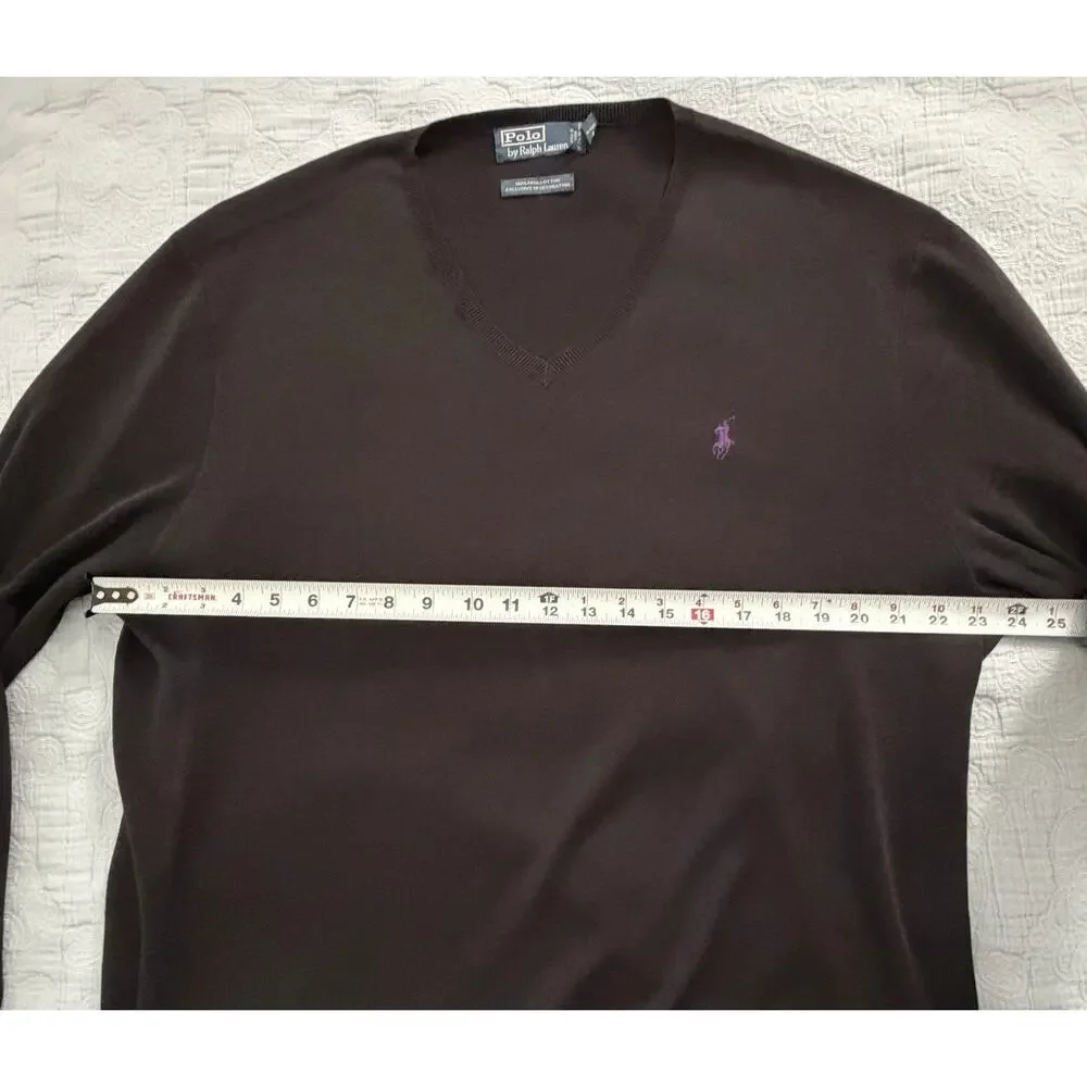 Vintage 90s‎ Rider Logo Polo Ralph Lauren V Neck Sweater XXL Black Pima Cotton